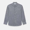 View 1 of product Here is a rewritten version using your product data: A Striped Navy on White Westminster Regular Fit Shirt in Cotton by Turnbull & Asser UK, featuring long sleeves, a button-up front, and a collared neckline with classic vertical stripes. The shirt is neatly laid flat on a white background.