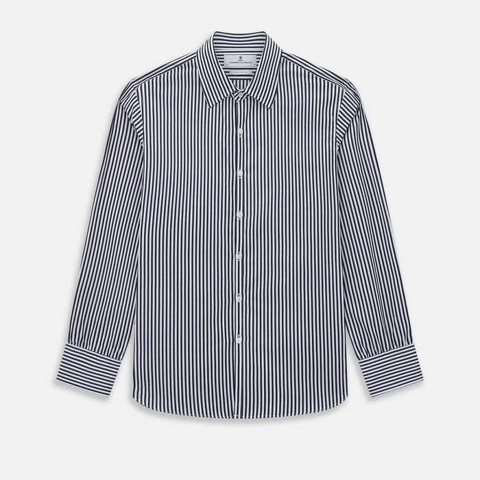 Westminster Double Striped Navy and White Regular Fit Shirt in Cotton