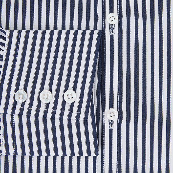 Westminster Double Striped Navy and White Regular Fit Shirt in Cotton Image 2
