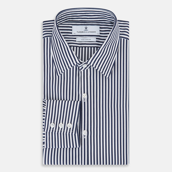 Westminster Double Striped Navy and White Regular Fit Shirt in Cotton Image 3