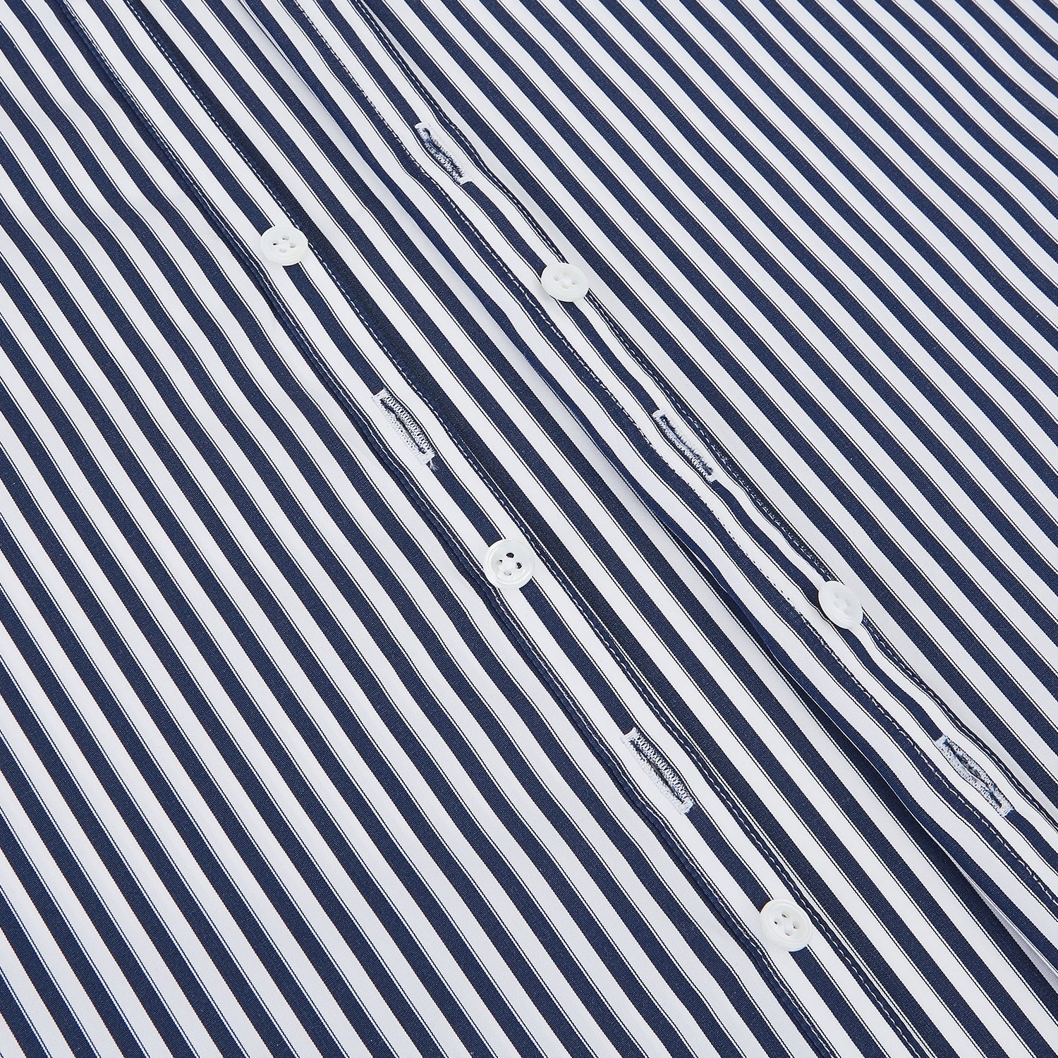 View 7 of product Here is a rewritten version using your product data: A Striped Navy on White Westminster Regular Fit Shirt in Cotton by Turnbull & Asser UK, featuring long sleeves, a button-up front, and a collared neckline with classic vertical stripes. The shirt is neatly laid flat on a white background.