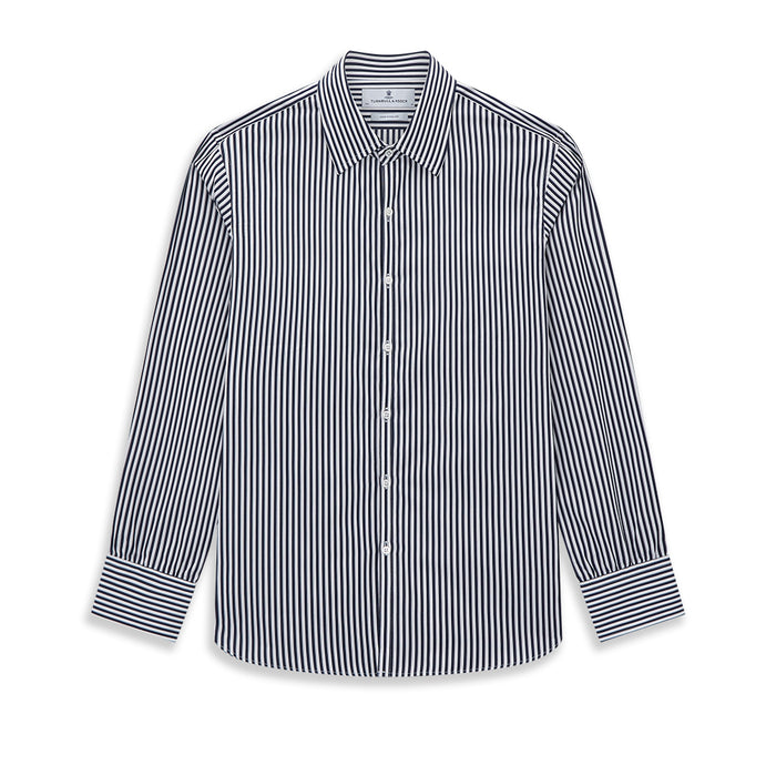 Westminster Double Striped Navy and White Regular Fit Shirt in Cotton Image 8
