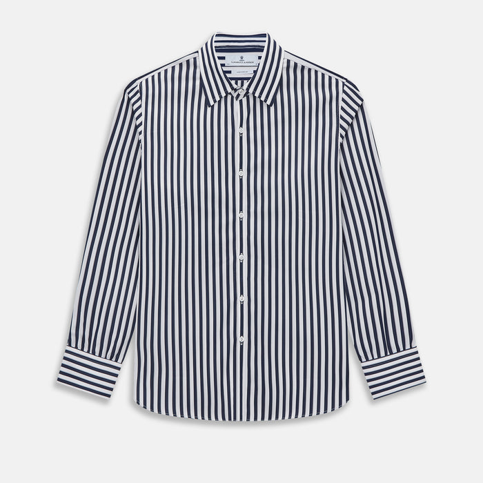 Westminster Bold Double Striped Navy on White Regular Fit Shirt in Cotton Image 8