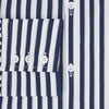 View 3 of product The Striped Navy on White Westminster Regular Fit Shirt in Cotton by Turnbull & Asser UK features vertical navy and white stripes, a classic collar, and buttoned cuffs—a refined example of British shirting, elegantly displayed on a white background.