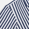 View 5 of product The Striped Navy on White Westminster Regular Fit Shirt in Cotton by Turnbull & Asser UK features vertical navy and white stripes, a classic collar, and buttoned cuffs—a refined example of British shirting, elegantly displayed on a white background.