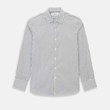 Navy Stripe on White Westminster Shirt with Closed Collar and Button Cuffs