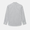 View 3 of product Turnbull & Asser UK Navy Stripe on White Westminster Shirt with a closed collar and button cuffs, laid flat on a white background.