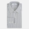 View 5 of product Turnbull & Asser UK Navy Stripe on White Westminster Shirt with a closed collar and button cuffs, laid flat on a white background.