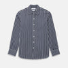 View 1 of product The Turnbull & Asser UK Striped Navy on White Westminster Regular Fit Shirt in Cotton features vertical navy stripes against a white background, with a classic button-up design, long sleeves, and a collar, laid flat on a white surface.