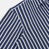 View 3 of product The Turnbull & Asser UK Striped Navy on White Westminster Regular Fit Shirt in Cotton features vertical navy stripes against a white background, with a classic button-up design, long sleeves, and a collar, laid flat on a white surface.