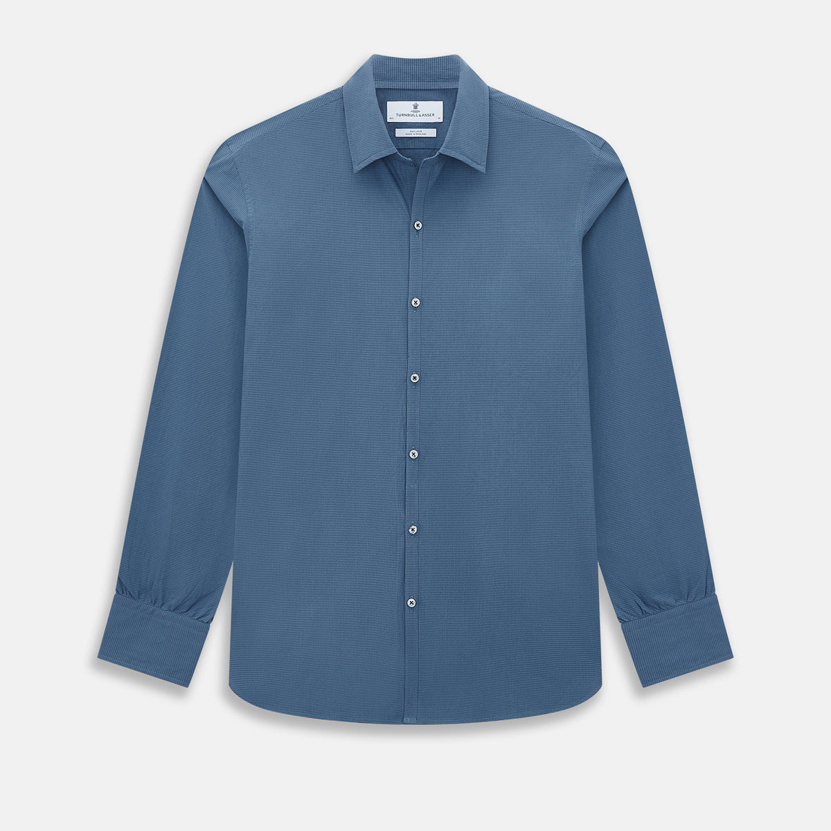View 1 of product Steel Grey Pin Check Windsor Shirt in steel grey with a small grid pattern, a spread collar, and barrel cuffs.