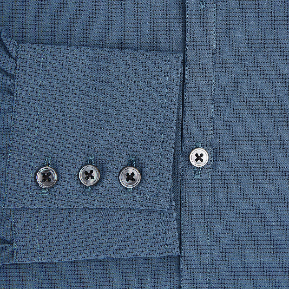 View 4 of product Steel Grey Pin Check Windsor Shirt in steel grey with a small grid pattern, a spread collar, and barrel cuffs.