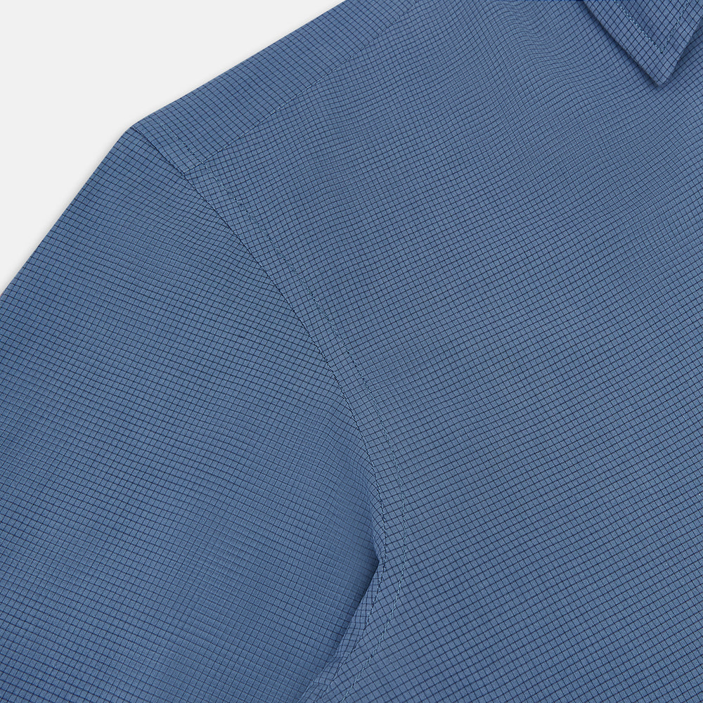 Steel Grey Pin Check Windsor Shirt in steel grey with a small grid pattern, a spread collar, and barrel cuffs.