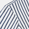 View 6 of product A long-sleeve men’s dress shirt by Turnbull & Asser UK—named SHIRTS RF WINDSOR OPEN CLR BC NAVY STRIPE ON WHTE—featuring classic Windsor open collar styling and navy vertical stripes on a white background, shown on a plain white surface.