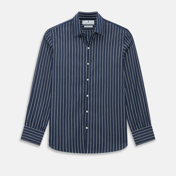 Windsor Double Striped White on Navy Regular Fit Shirt in Cotton