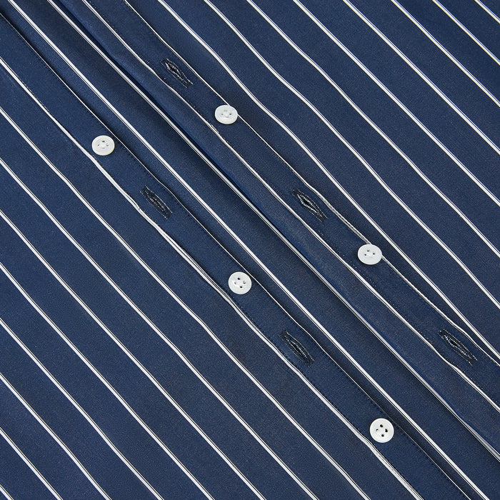 Windsor Double Striped White on Navy Regular Fit Shirt in Cotton Image 5
