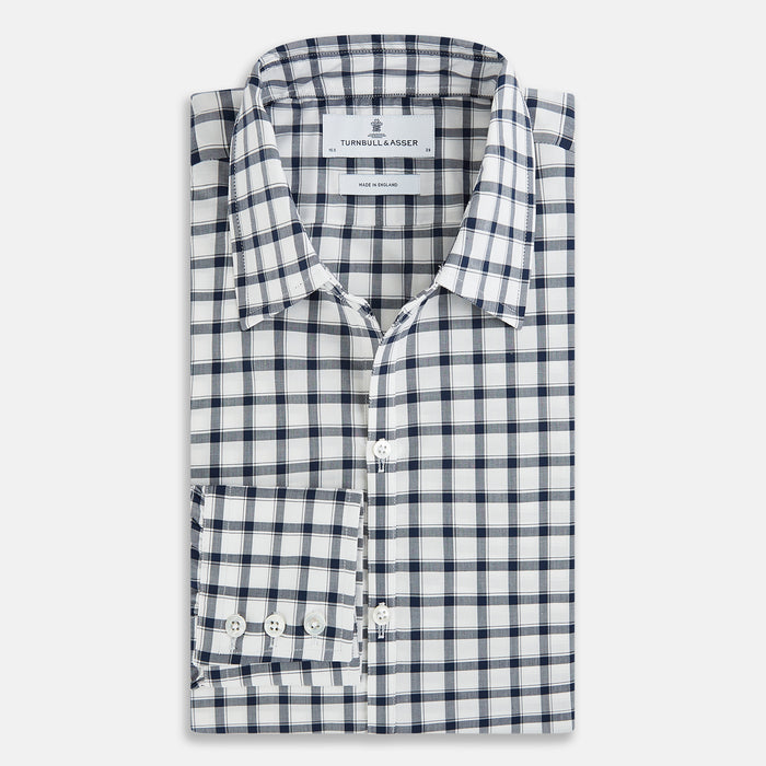 Windsor Bold Chequered Navy on White Regular Fit Shirt in Cotton Image 3