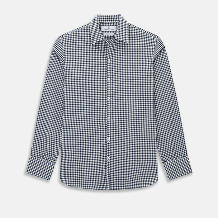 Windsor Fine Double Checked Navy on White Regular Fit Shirt