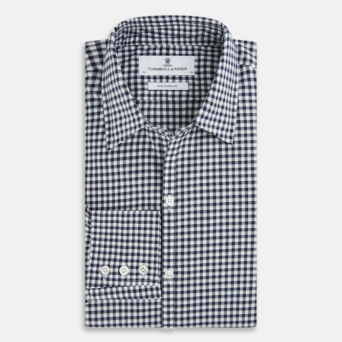 Windsor Fine Double Checked Navy on White Regular Fit Shirt Image 3