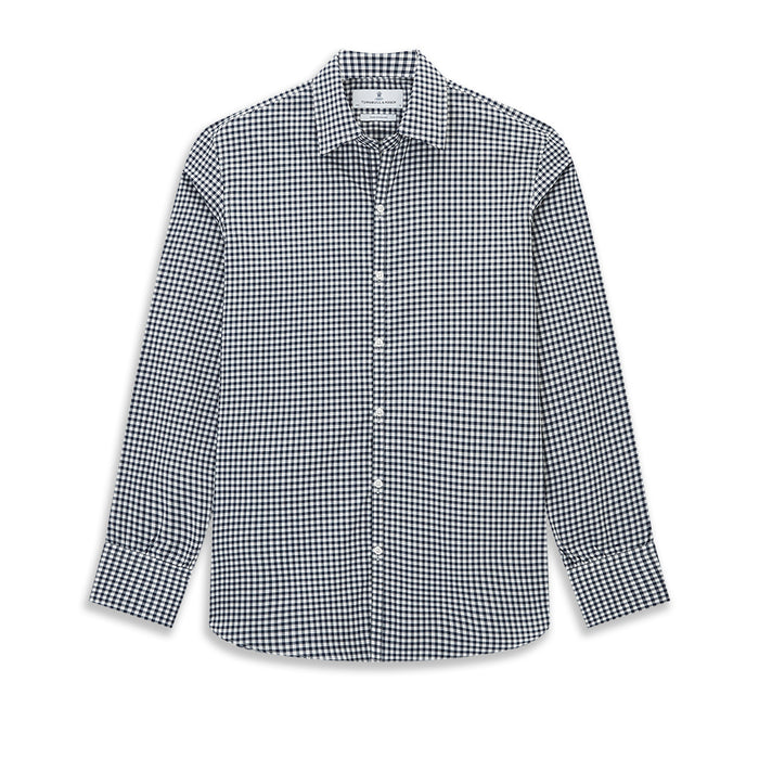 Windsor Fine Double Checked Navy on White Regular Fit Shirt Image 8
