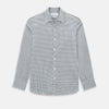 View 1 of product The Chequered Navy on White Windsor Regular Fit Shirt in Cotton by Turnbull & Asser UK features a Windsor collar and long sleeves, showcasing a crisp white background with a navy grid check pattern, displayed on a plain white surface.