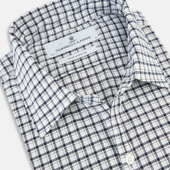 Windsor Fine Double Checked Navy on White Regular Fit Shirt in Cotton Image 1