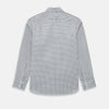 View 3 of product The Chequered Navy on White Windsor Regular Fit Shirt in Cotton by Turnbull & Asser UK features a Windsor collar and long sleeves, showcasing a crisp white background with a navy grid check pattern, displayed on a plain white surface.
