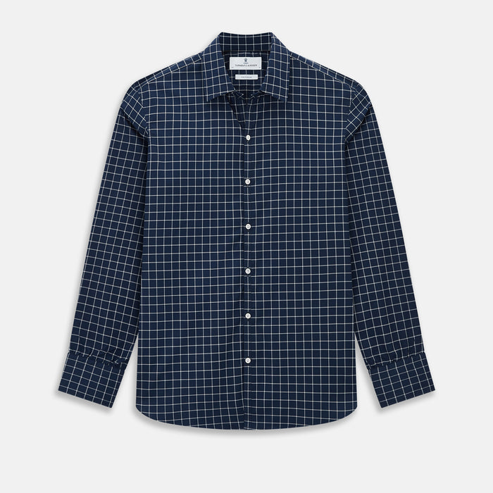 Windsor Bold Checked White on Navy Regular Fit Shirt in Cotton