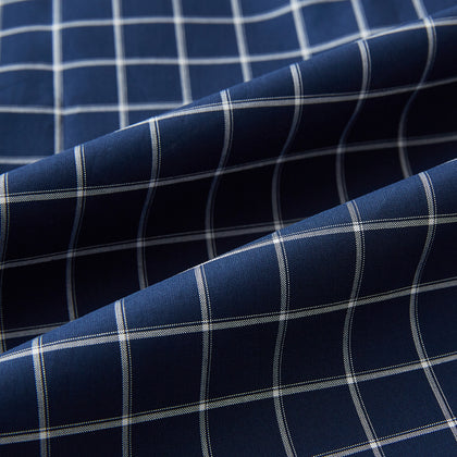White check on navy Windsor Shirt with Open Collar and Button Cuffs Image 7