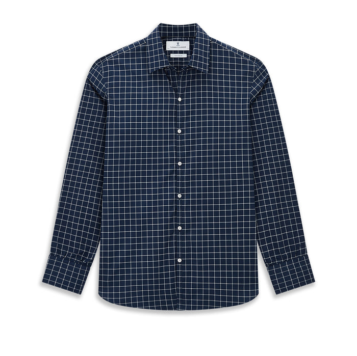 Windsor Bold Checked White on Navy Regular Fit Shirt in Cotton Image 8