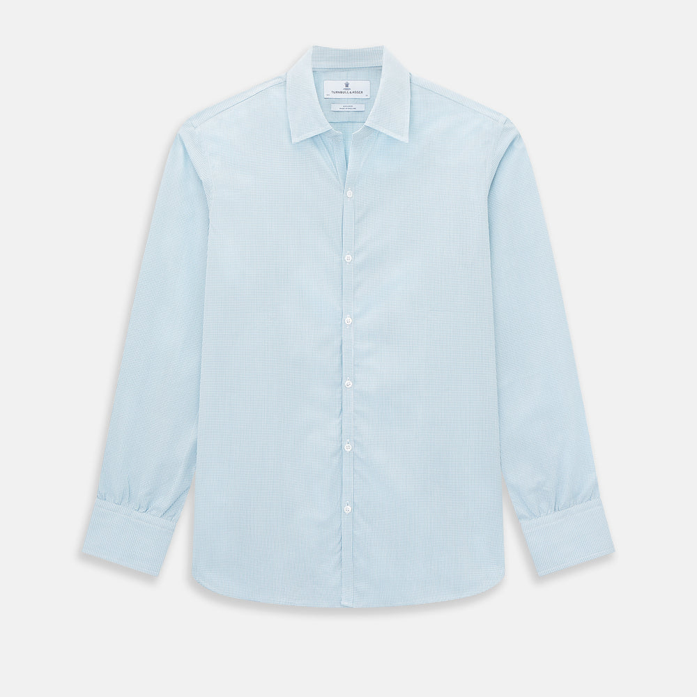 Turquoise Micro-Tattersall Check Windsor Shirt 16.5