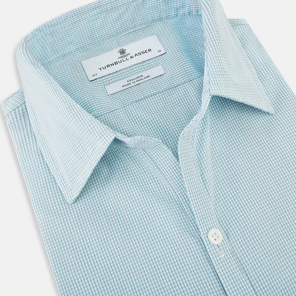 Turquoise Micro-Tattersall Check Windsor Shirt 16.5