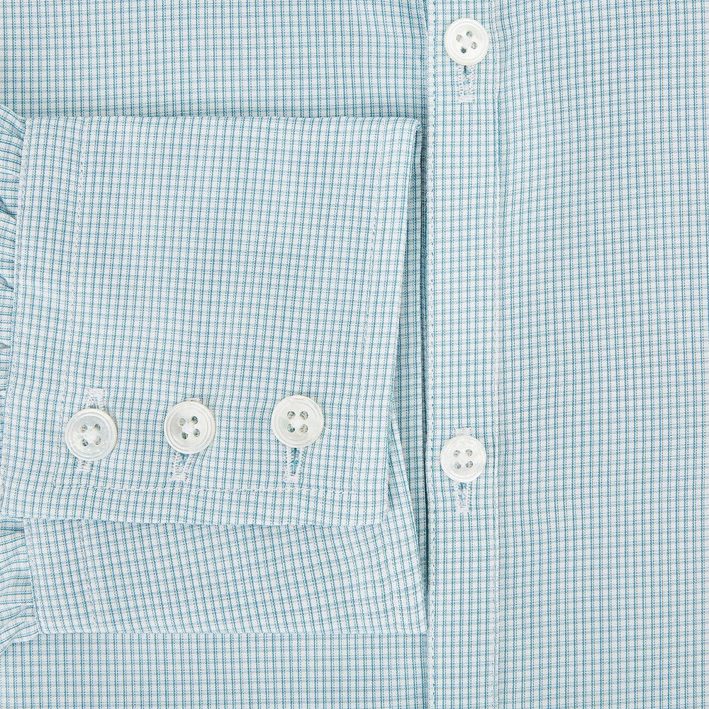 Turquoise Micro-Tattersall Check Windsor Shirt 16.5