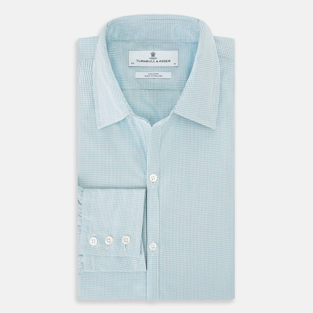 Turquoise Micro-Tattersall Check Windsor Shirt 16.5