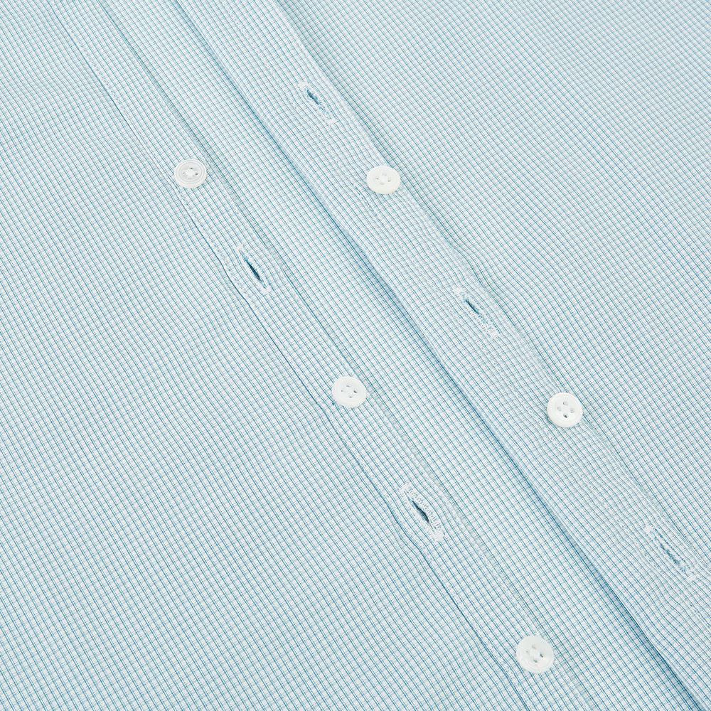 Turquoise Micro-Tattersall Check Windsor Shirt 16.5