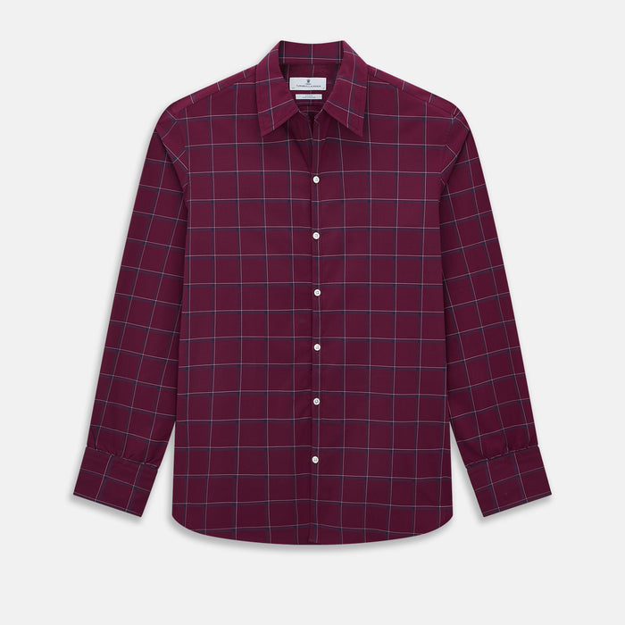 Wine Grid Check Windsor Shirt