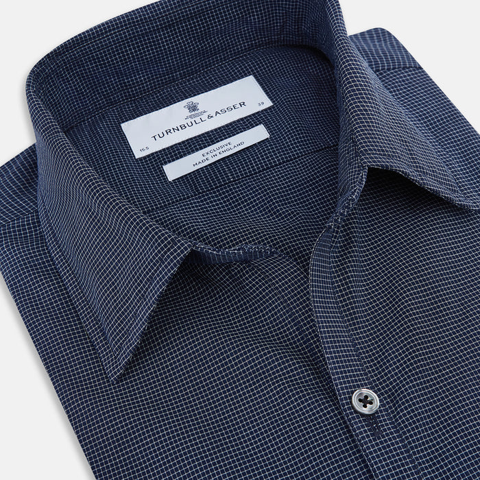 Pale Blue and Navy Pin Check Windsor Shirt Image 1