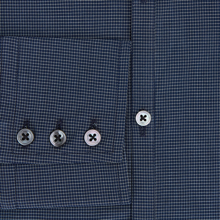 Pale Blue and Navy Pin Check Windsor Shirt Image 3