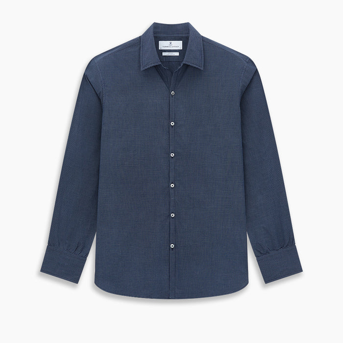 Pale Blue and Navy Pin Check Windsor Shirt Image 8