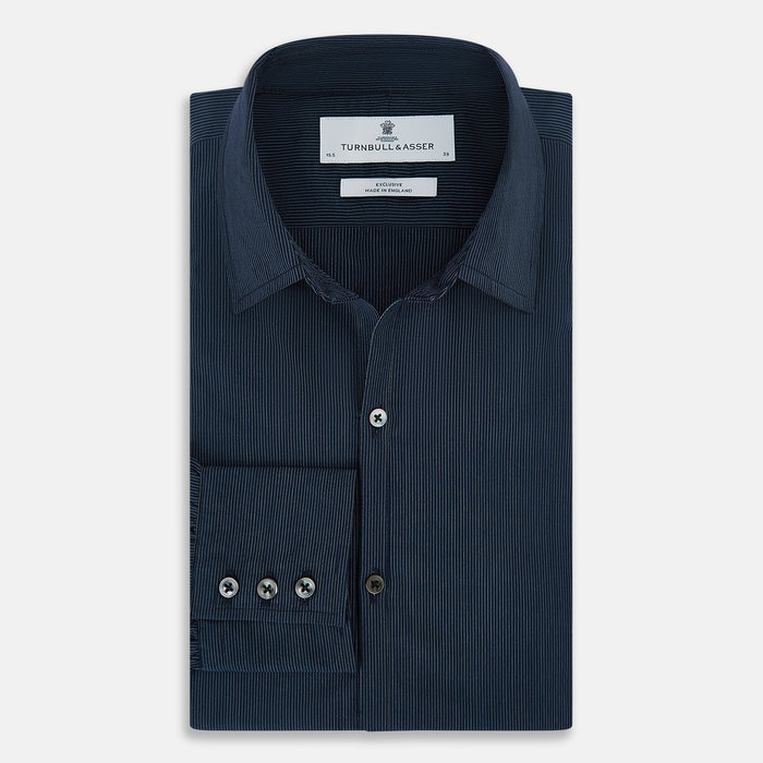Navy and White Pinstripe Windsor Shirt Image 4