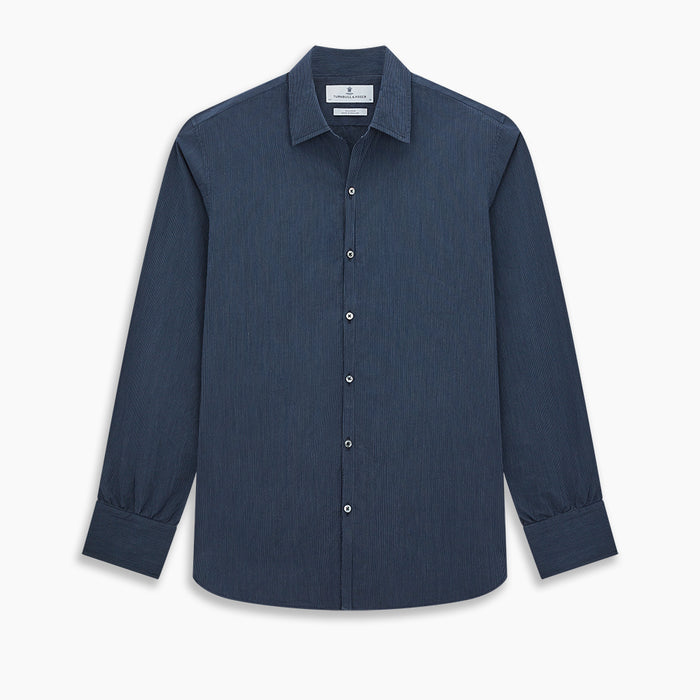 Navy and White Pinstripe Windsor Shirt Image 8