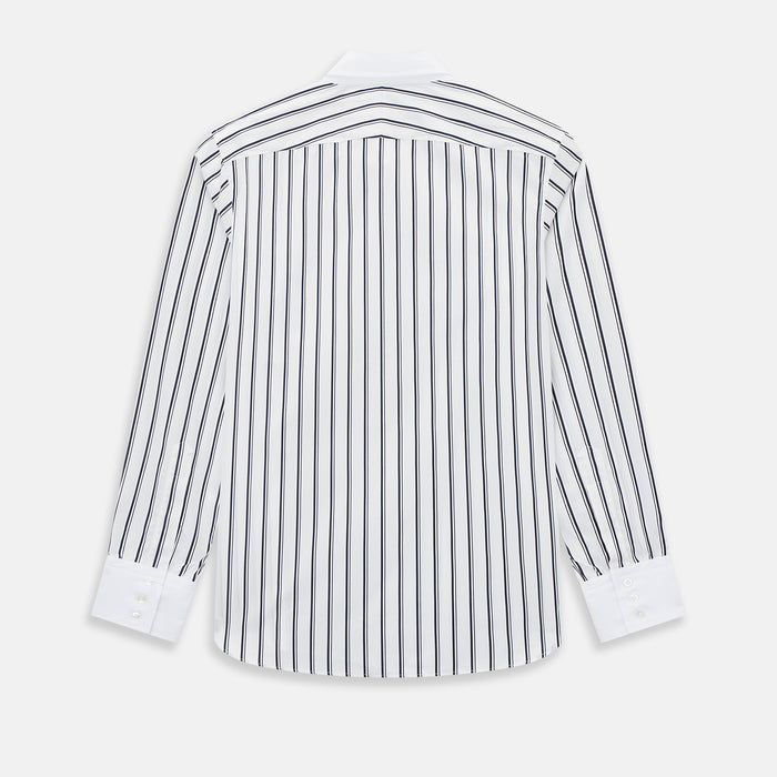 Windsor Track Stripe Navy Open Collar Regular Fit Shirt in Cotton Image 2
