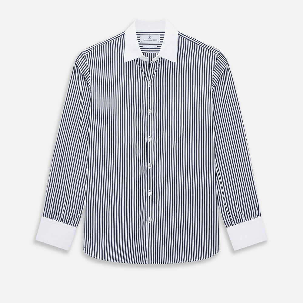 SHIRTS RF WH WINDSOR OPEN CLR WH 3BC NAVY STRIPE 16.5