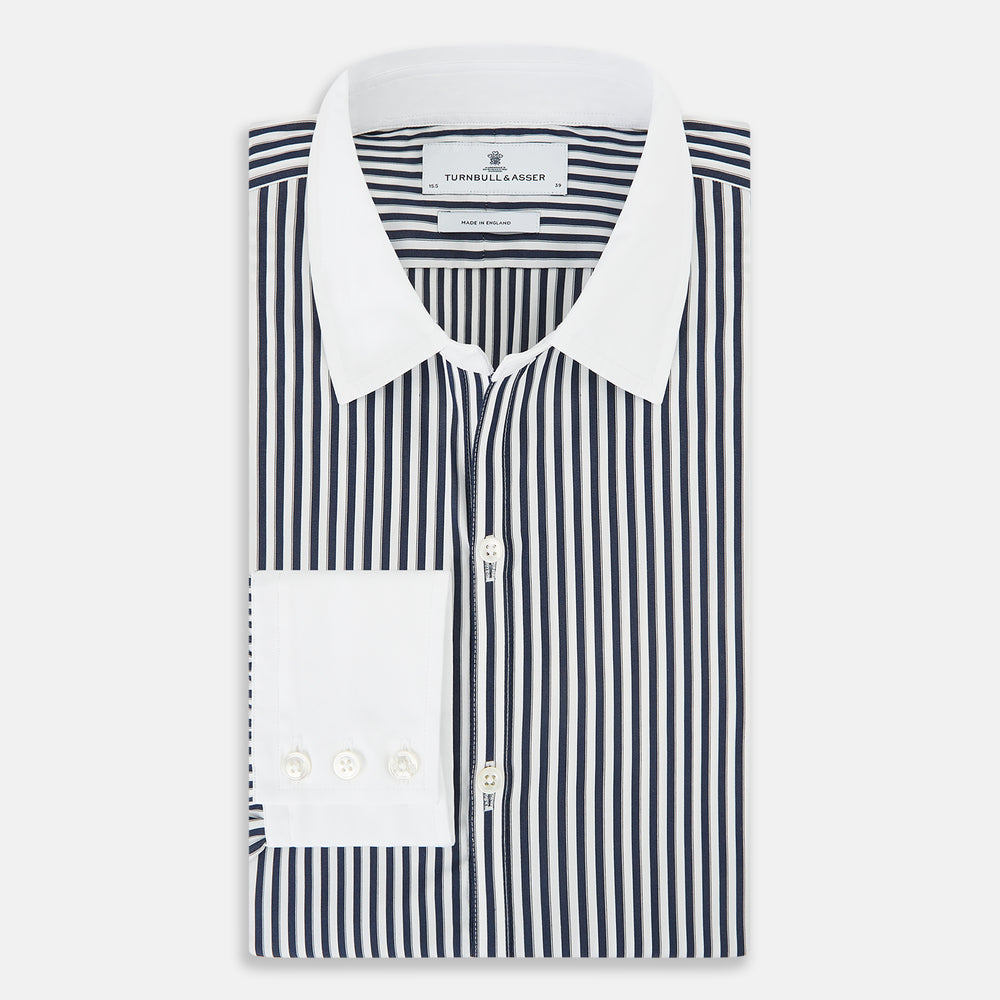 SHIRTS RF WH WINDSOR OPEN CLR WH 3BC NAVY STRIPE 16.5