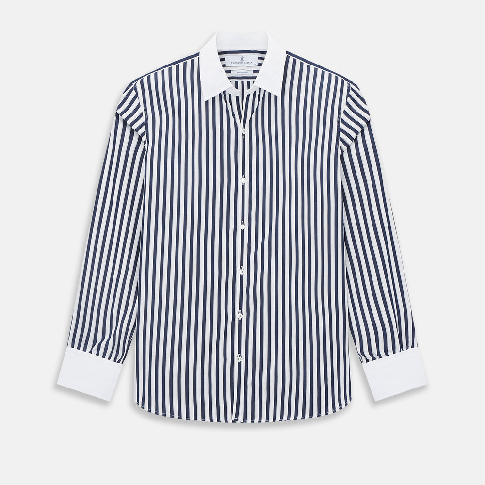 SHIRTS RF WH WINDSOR OPEN CLR WH 3BC NAVY STRIPE 14.5