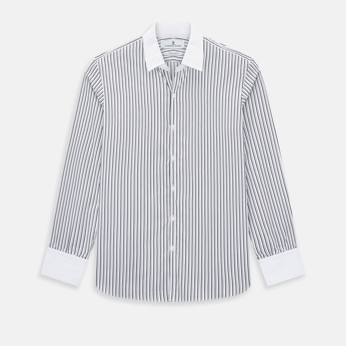 Windsor Fancy Stripe Navy Open Collar Regular Fit Shirt in Cotton