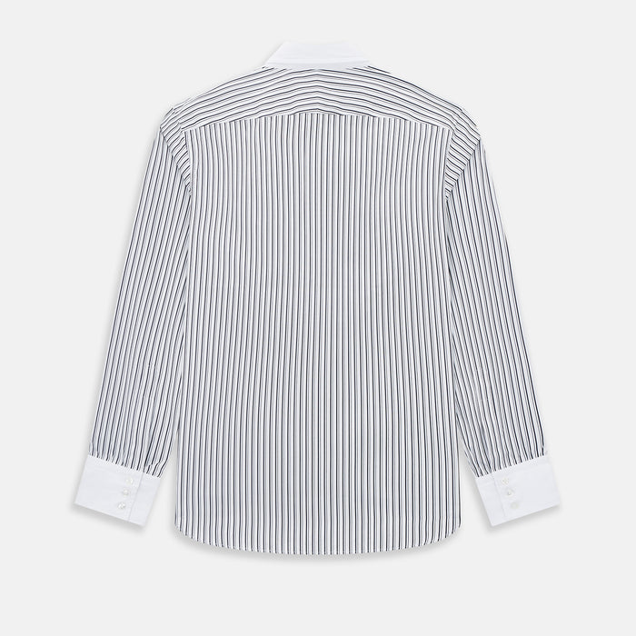 Windsor Fancy Stripe Navy Open Collar Regular Fit Shirt in Cotton Image 2