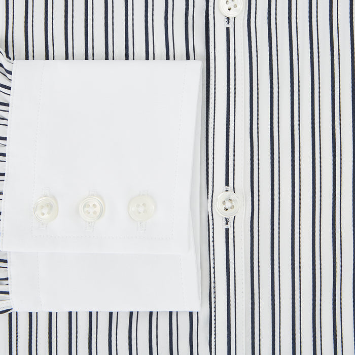 Windsor Fancy Stripe Navy Open Collar Regular Fit Shirt in Cotton Image 3