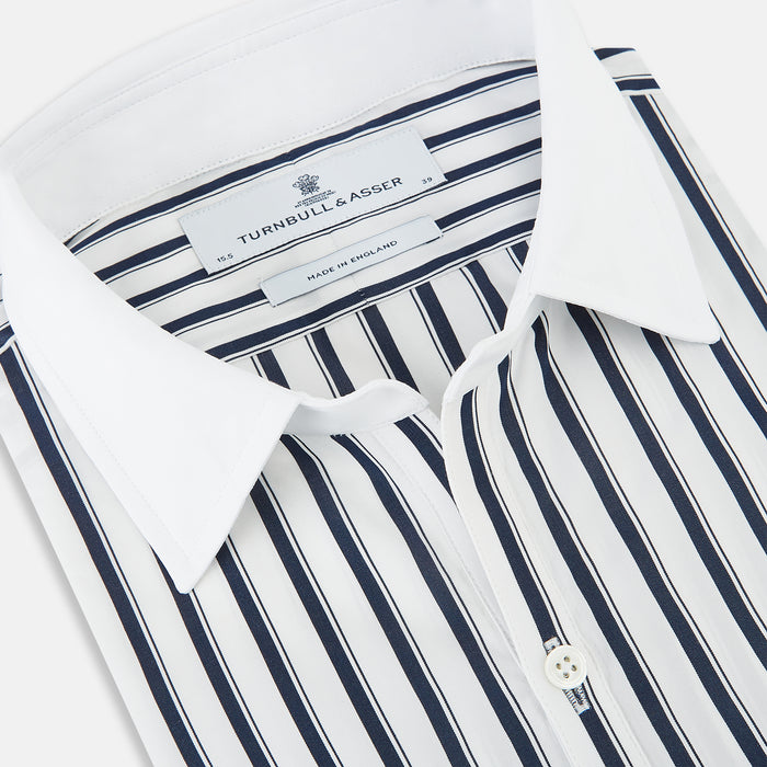 Windsor Shadow Stripe Navy Open Collar Regular Fit Shirt in Cotton Image 1