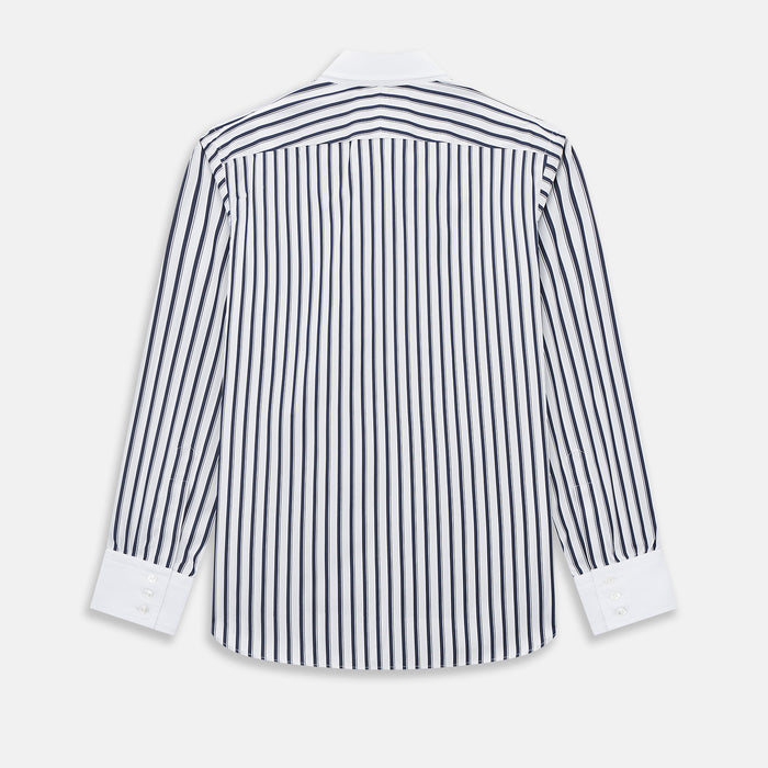 Windsor Shadow Stripe Navy Open Collar Regular Fit Shirt in Cotton Image 2
